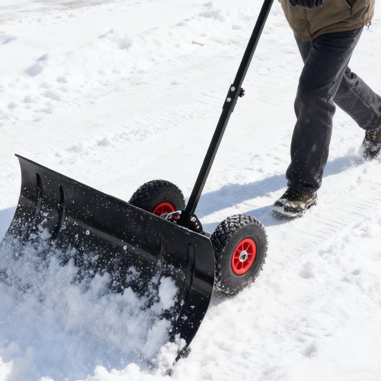 This 30-inch Wide, 15-inch High Metal Snowplow Features Two Wheels, Adjustable Handle Angle And Height For Easy Snow Removal, And An Ergonomic Single-pole Design Suitable For Driveways And Sidewalks. - Image 10