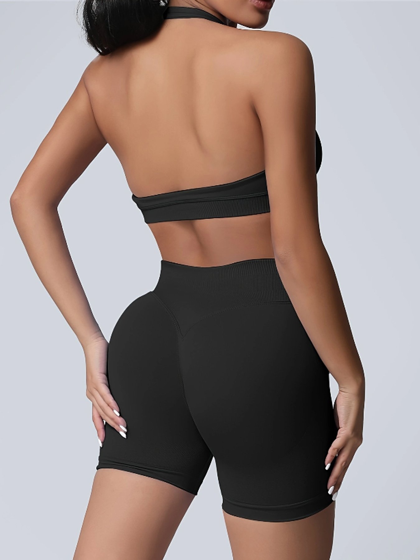 Women's Yoga Workout Set Sports Bra High-Waist Shorts Quick-Dry Breathable - Image 5