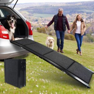 Dog Ramp For Car, 63 Long 17 Wide Folding Portable Pet Stair Ramp With Non-Slip Rug Surface, Extra Wide Dog Steps For Medium & Large Dogs Up To 250LBS Enter A Car, SUV Truck