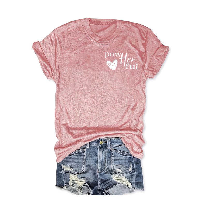 Women's Slogan & Heart Print Round Neck Tee - Casual Summer Essential - Image 2