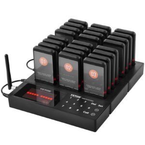 Restaurant Pager System, Wireless 400m Long Range Lineup Waiting Queue Signal, Guest Customer Calling Beepers With Vibration & Flashing, 24 Buzzers For Food Truck, Church, Nursery, Hospital
