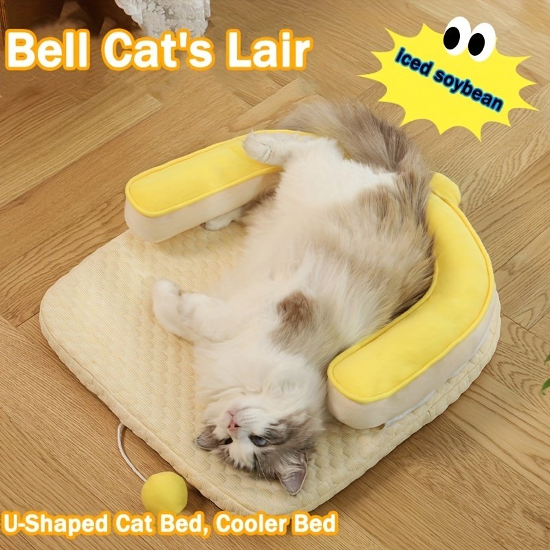 U-Shaped Cooling Pad For Cats And Dogs - Cat And Dog Neck Sleeping Pad, Summer Ice Feeling U-Shaped Headrest With Non-Slip Base, Washable Scratch-Resistant Polyester Cooling Pad - Image 3