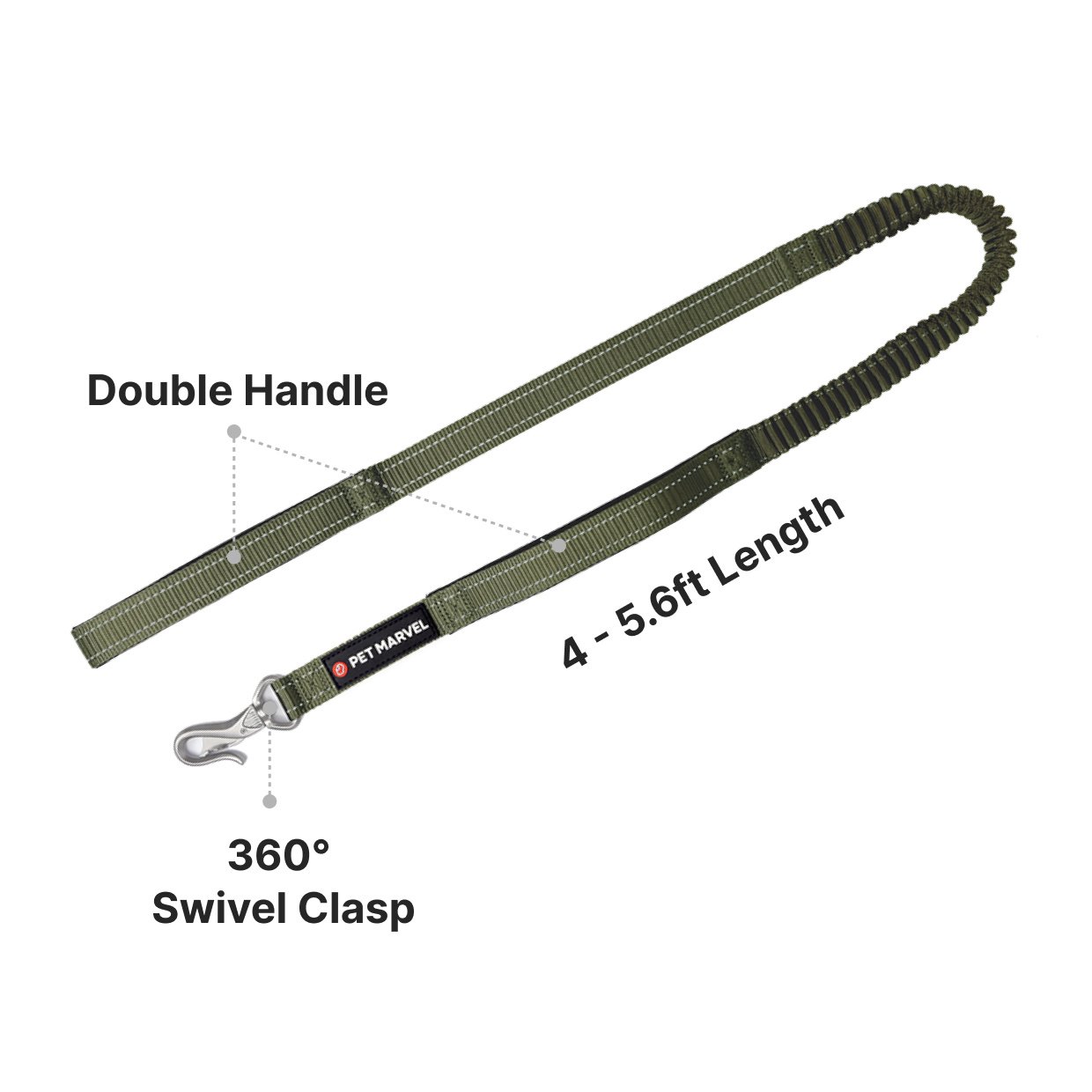 PETMARVEL 4-6 FT Shock Absorbing Tactical Dog Leash Dual Handle For Training - Image 5