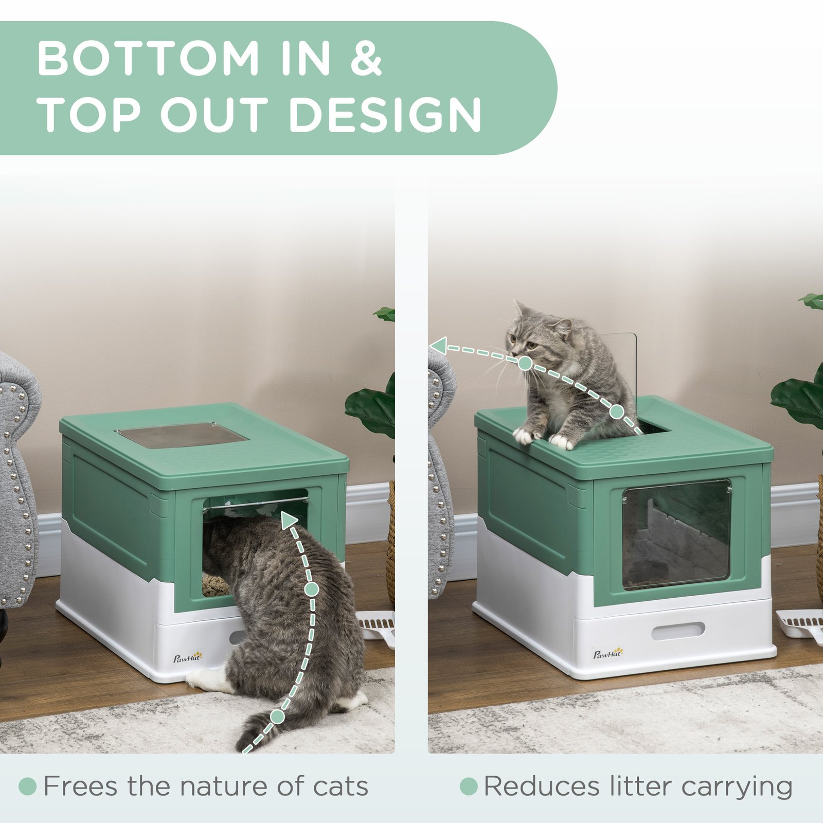 Fully Enclosed Cat Litter Box Portable Pet Toilet With Spoon Large Space - Image 5