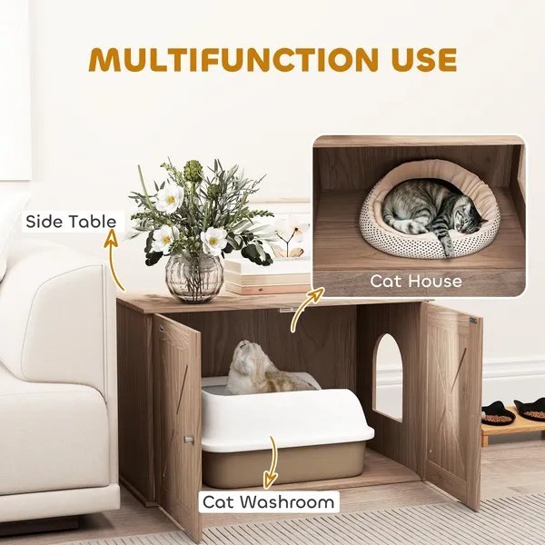 Hidden Cat Litter Box Enclosure With Ventilated Door, Cat Hole, Cat Washroom, Indoor Cat House, Walnut - Image 5