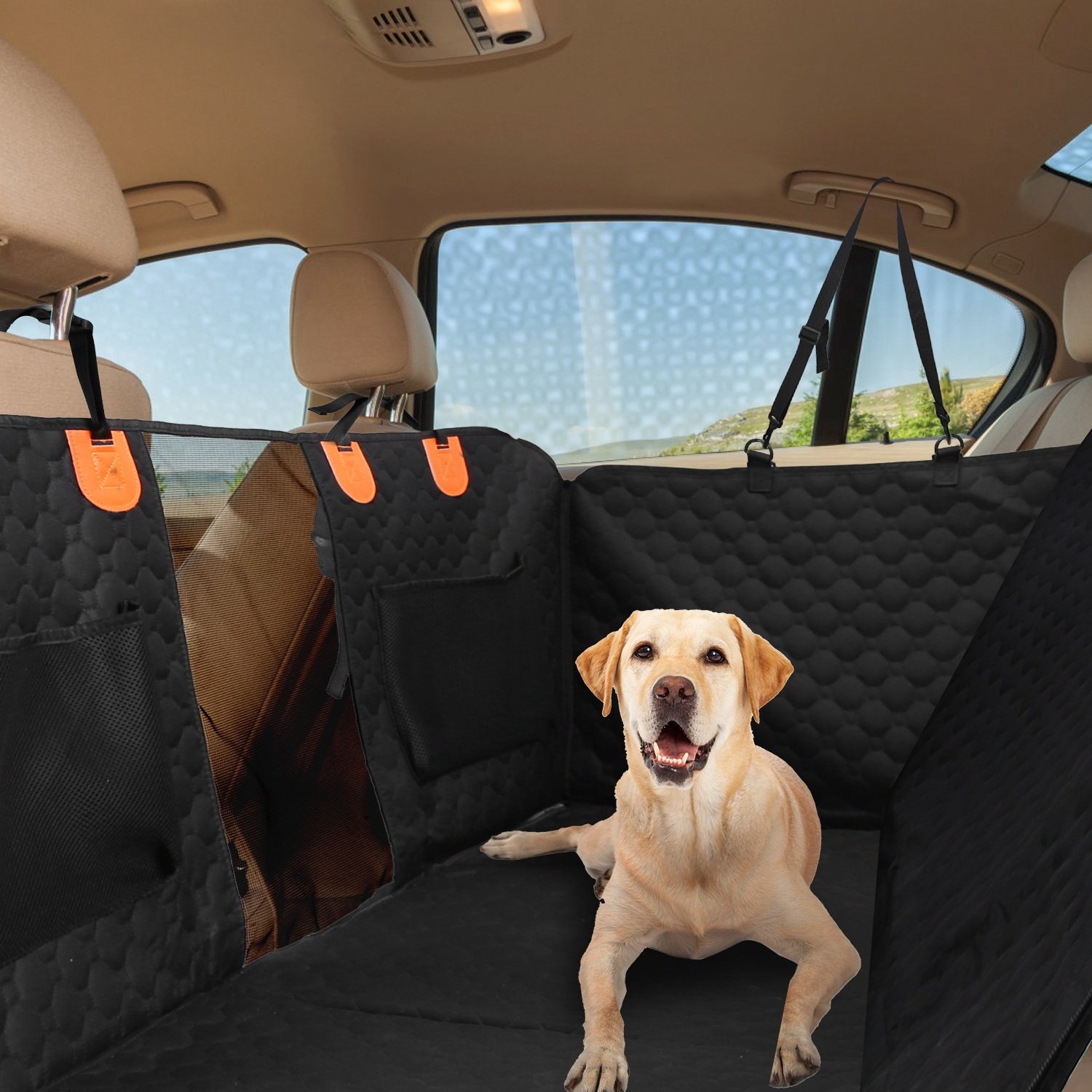 Dog Car Back Seat Cover With Zipper Mesh Window Storage Bags Waterproof 600D Oxford Cloth Car Seat Protector With Slide Flaps For Cars Trucks SUVs - Image 2