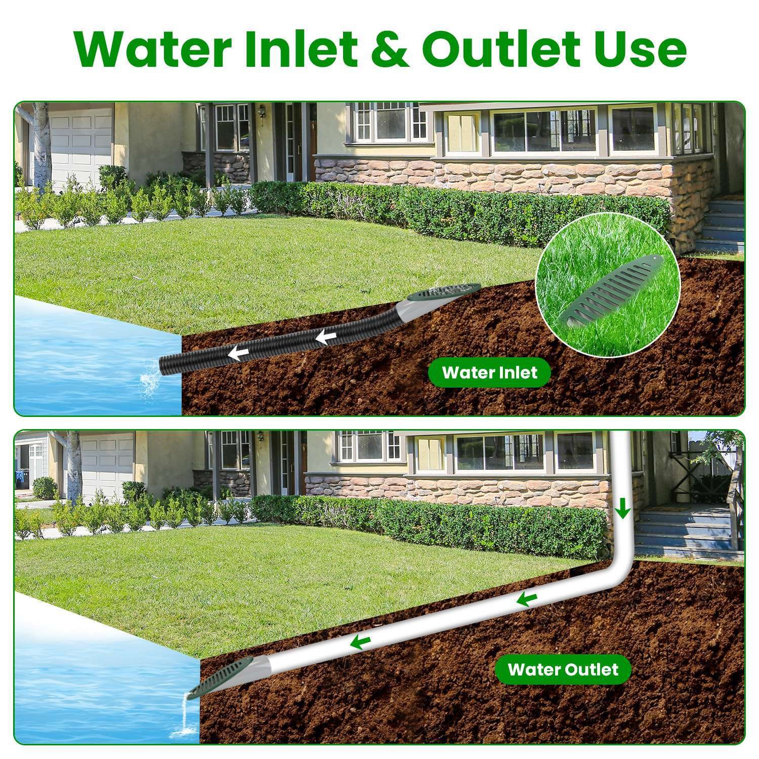 4Inch Green Angled Yard Drainage Pipe With Sloped Grate Yard Drain Emitter For Sump Discharge Downspout Extensions Inlet Outlet Yard Drain Compatible With 4Inch Connections - Image 7