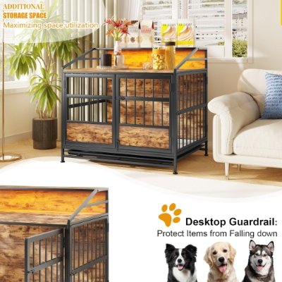 Multi-function Furniture Style Dog Crates With Storage, Dog Crate Furniture Large Wooden Dog Kennel With Double Doors, For Large Medium Dog Indoor, Brown - Image 4