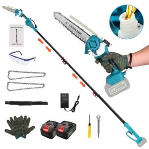 1Set 2 In1 Cordless Pole Saw And Mini Chainsaw With Extension Pole 21V Battery 8in Electric Brushless Pole Chainsaw With Auto Oiler Safety Switch 6.4LBS Lightweight For Tree Trimming