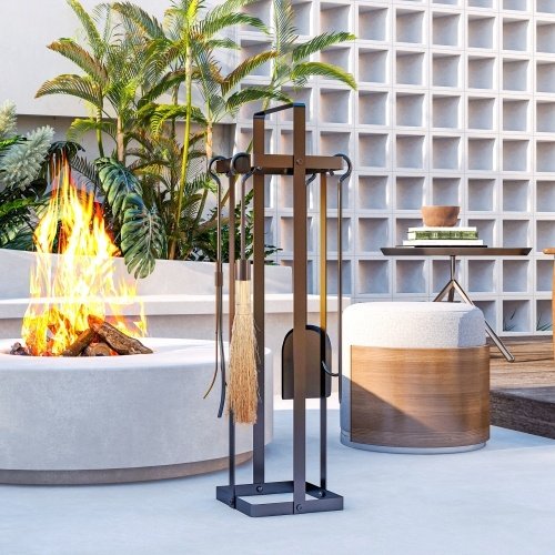 Outsunny Fireplace Tools Set Indoor Outdoor 5 Piece Heavy Duty Metal Fireplace Accessories Set With Brush Broom, Poker, Shovel, Tongs And Stand For Chimney, Black On-Site - Image 6