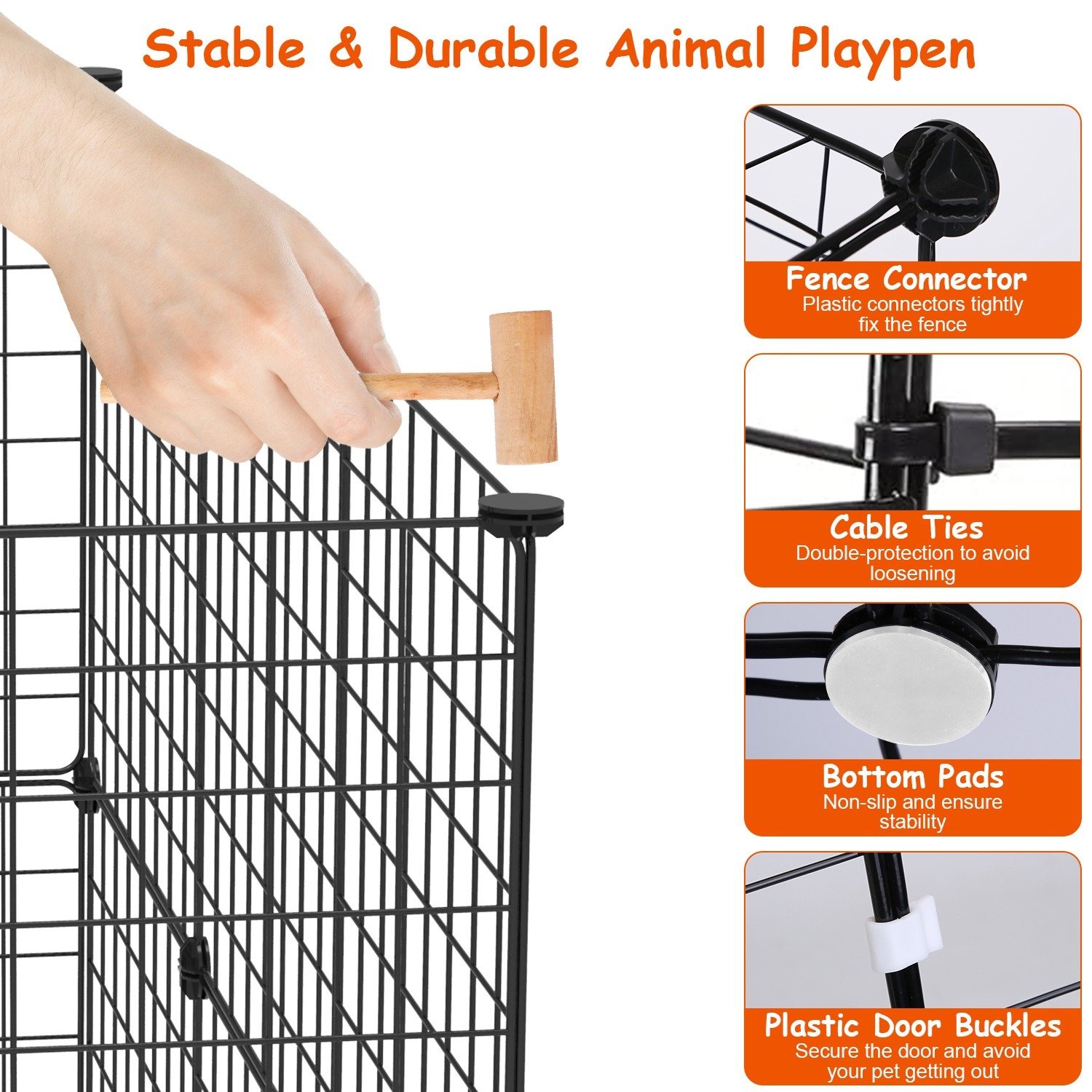 1Pc Small Animal Playpen With Door Dog Metal Playpen Small Medium Kitten Puppy Guinea Pig Rabbit Kennel Small Animal Cage Metal Wire Fence For Indoor Outdoor Yard Camping - Image 3