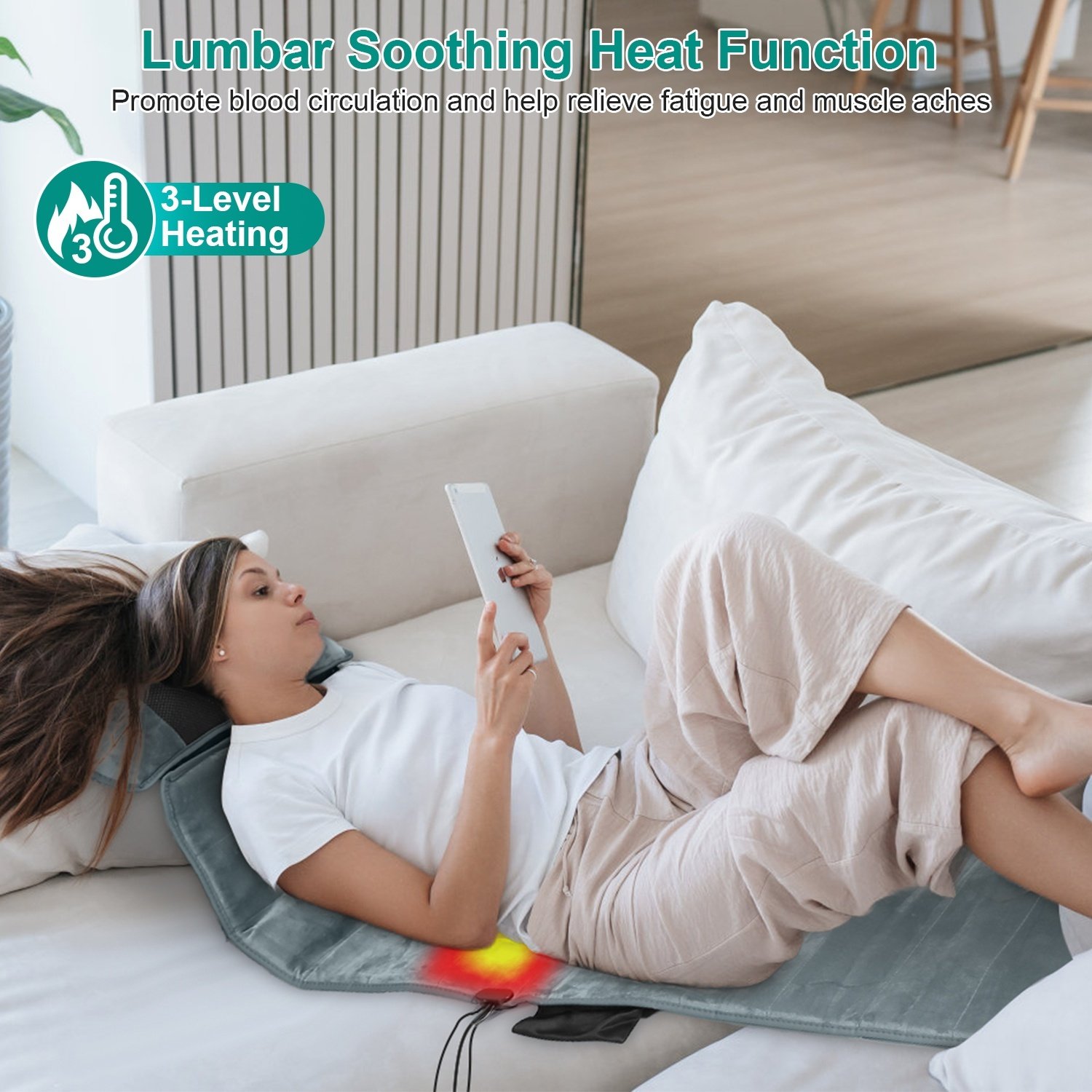 Advanced Type Full Body Electric Massage Mat With Heat Vibration Massage Pad Cushion Back Massage Mattress Chair Pad With Neck Massage Pillow With 10 Vibration Motors Timer Anti-Slip Bottom Earplugs - Image 3