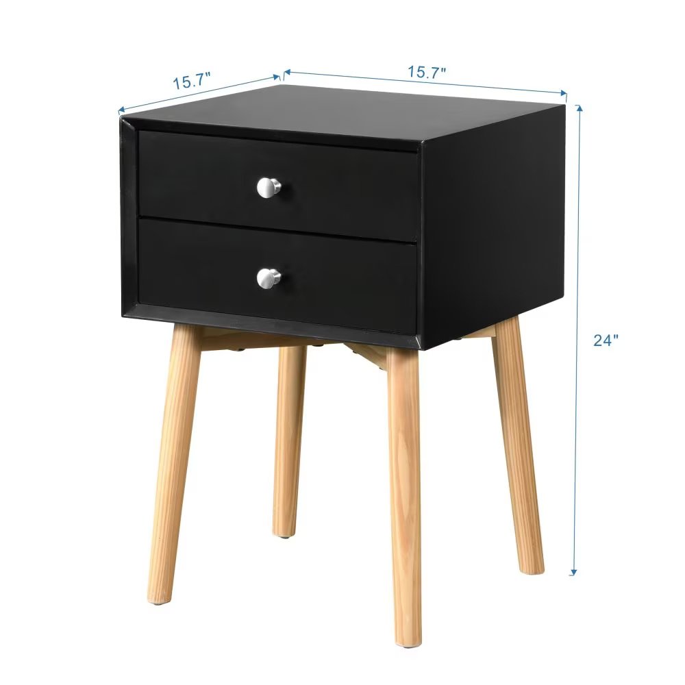 Side Table,Bedside Table With 2 Drawers And Rubber Wood Legs, Mid-Century Modern Storage Cabinet For Bedroom Living Room - Image 6