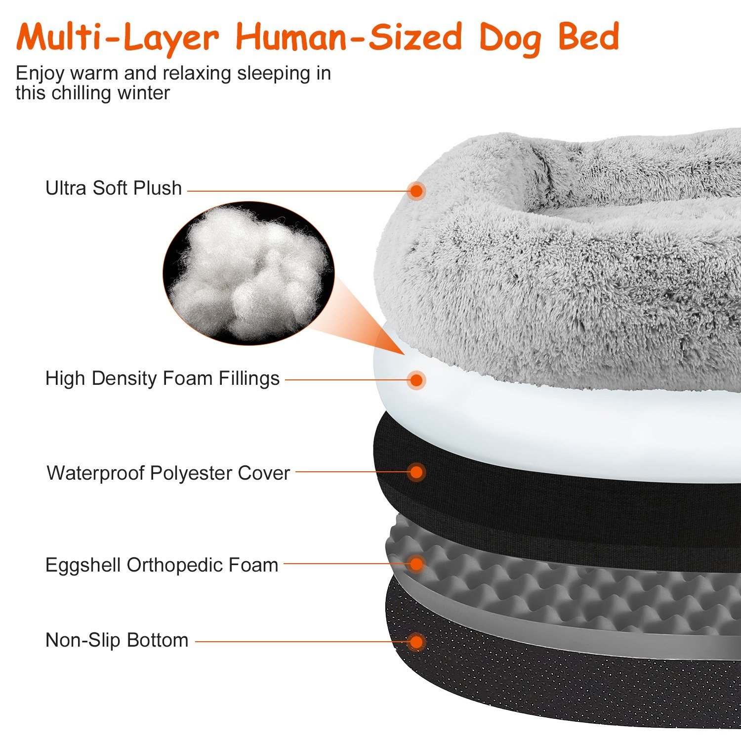 1Pc Large Foldable Human Size Dog Bed With Pillow Blanket Flurry Plush Napping Human-Sized Dog Bed Machine Washable Zipped Removable Cover For Pets Kids Adults Grey 71x45x10in - Image 3