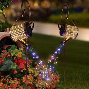 1 2pcs Watering Can Lights, Copper Solar Garden Lights For Outdoor Pathway Yard Deck Lawn Patio