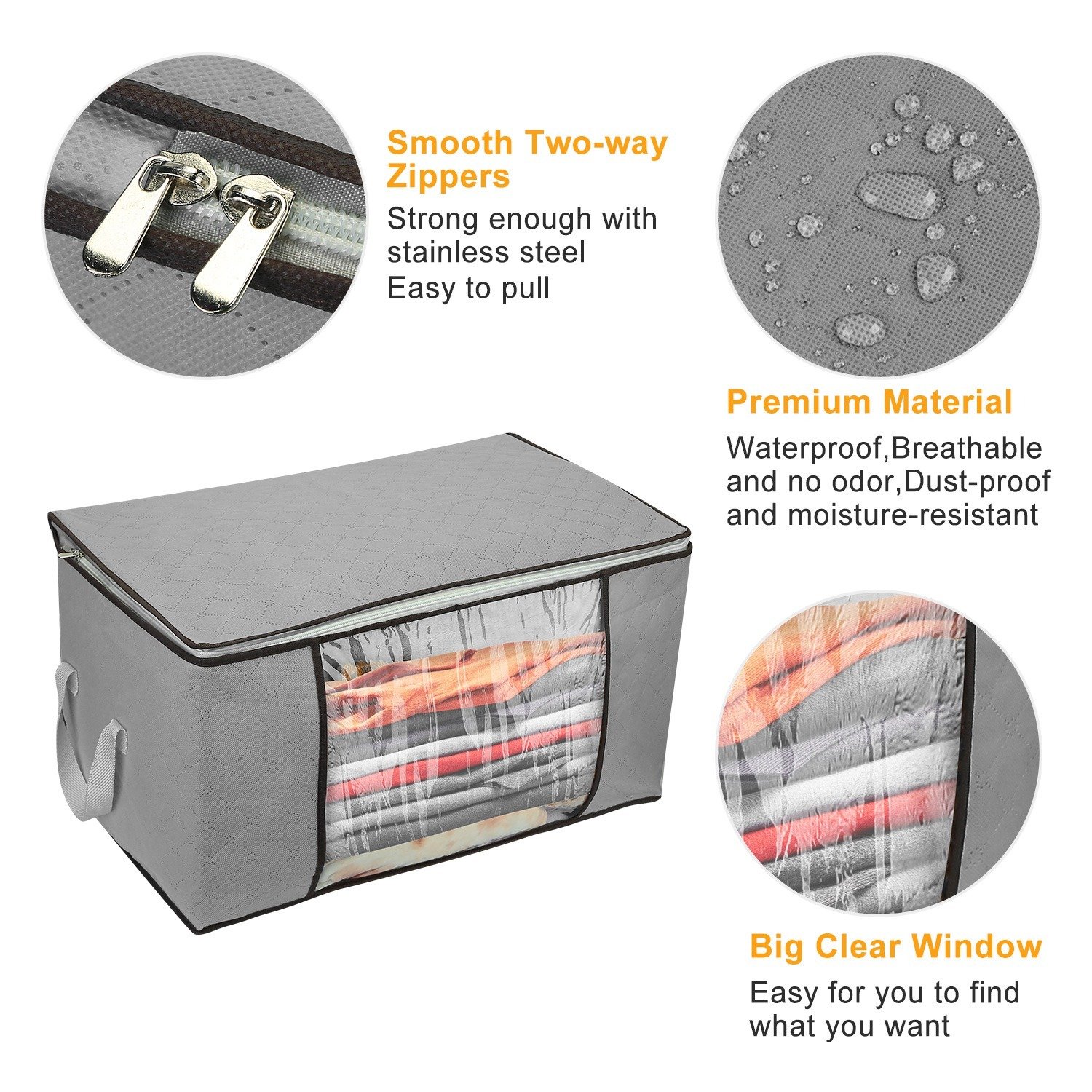 2Pcs Clothes Storage Bag 90L Per Bag With Thick Fabric Clear Window Dual-Zipper For Clothes Comforters Blankets Bedding - Image 9