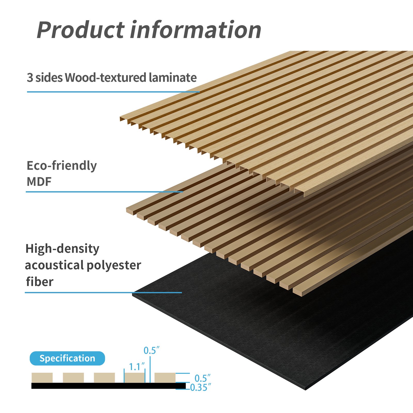 Wood Panels For Wall Slat Wall Panels, 2PC Wood Slat Acoustic Panels For Wall And Ceiling - 3D Fluted Sound Absorbing Panel With Three Sides Fully Wrapped On Wood Finish -45.27 X23.62 White Oak - Image 5