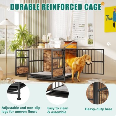 Multi-function Furniture Style Dog Crates With Storage, Dog Crate Furniture Large Wooden Dog Kennel With Double Doors, For Large Medium Dog Indoor, Brown - Image 5