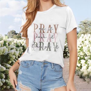 Women's 'PRAY' Print Round Neck Short Sleeve T-Shirt, Casual Summer Tee