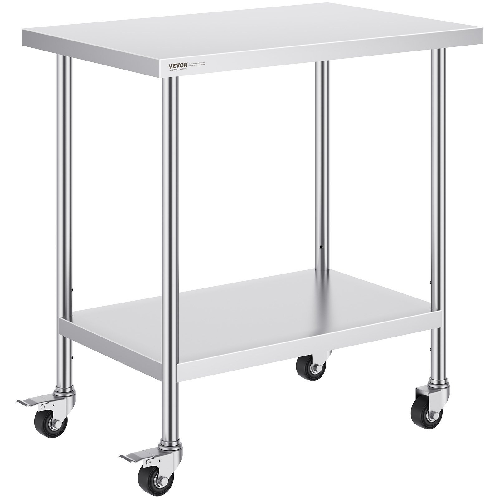 Stainless Steel Work Table 24 X 36 X 38 Inch, With 4 Wheels, 3 Adjustable Height Levels, Heavy Duty Food Prep Worktable For Commercial Kitchen Restaurant, Silver