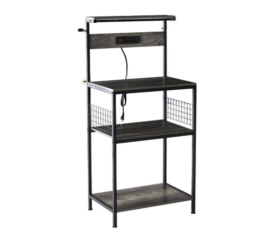 Kitchen Bakers Rack With Power Outlet, Adjustable Storage - Image 2