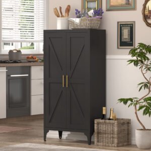 Metal Adjustable 2 Doors Metal Storage Cabinet Kitchen Pantry Cabinet With Adjustable Shelves All Steel Cabinet Locker For Kitchen, Living Room, Dining Room And Office