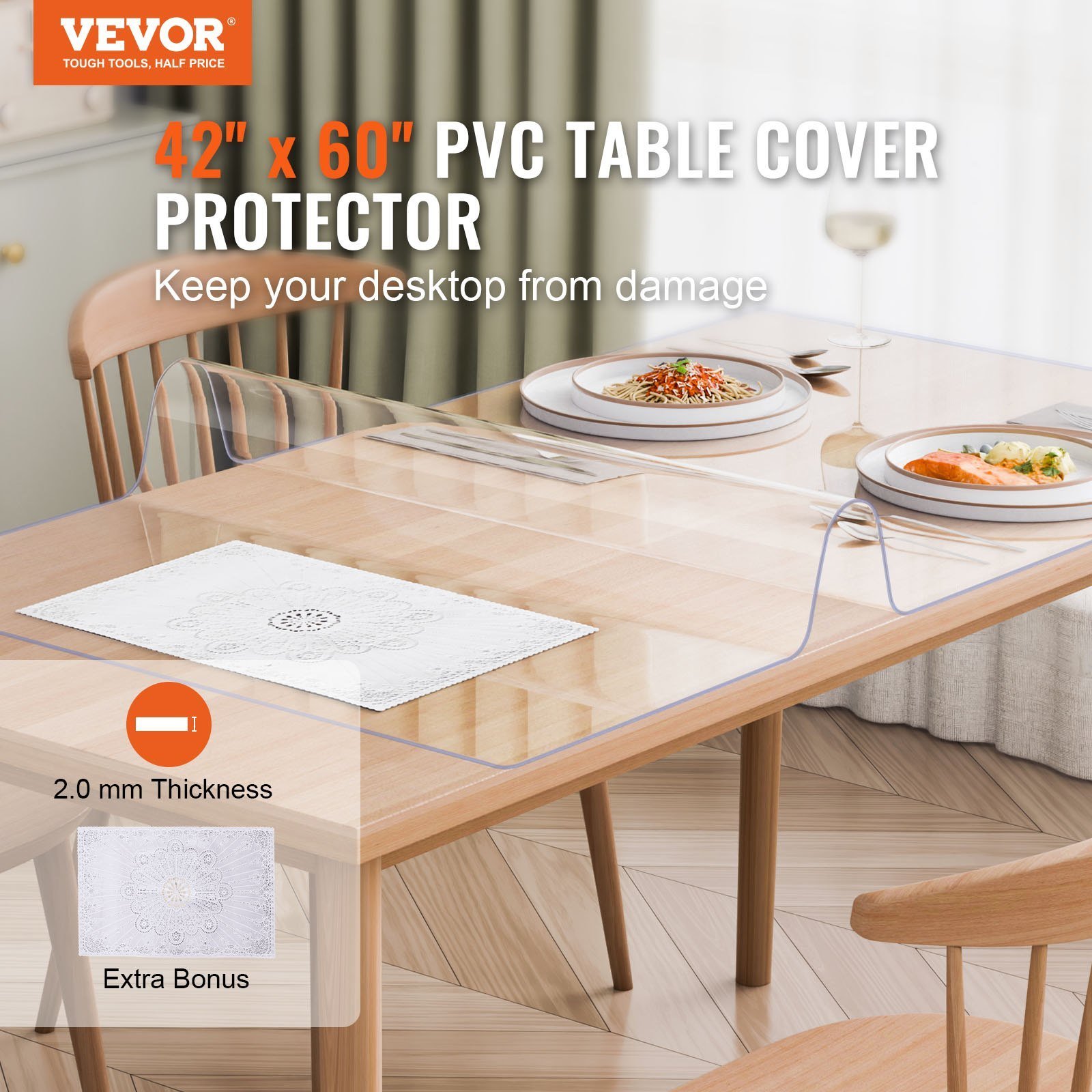 PVC Table Protector 42x60 Inch Clear Plastic Desk Protector 2.0mm Thick - Image 2