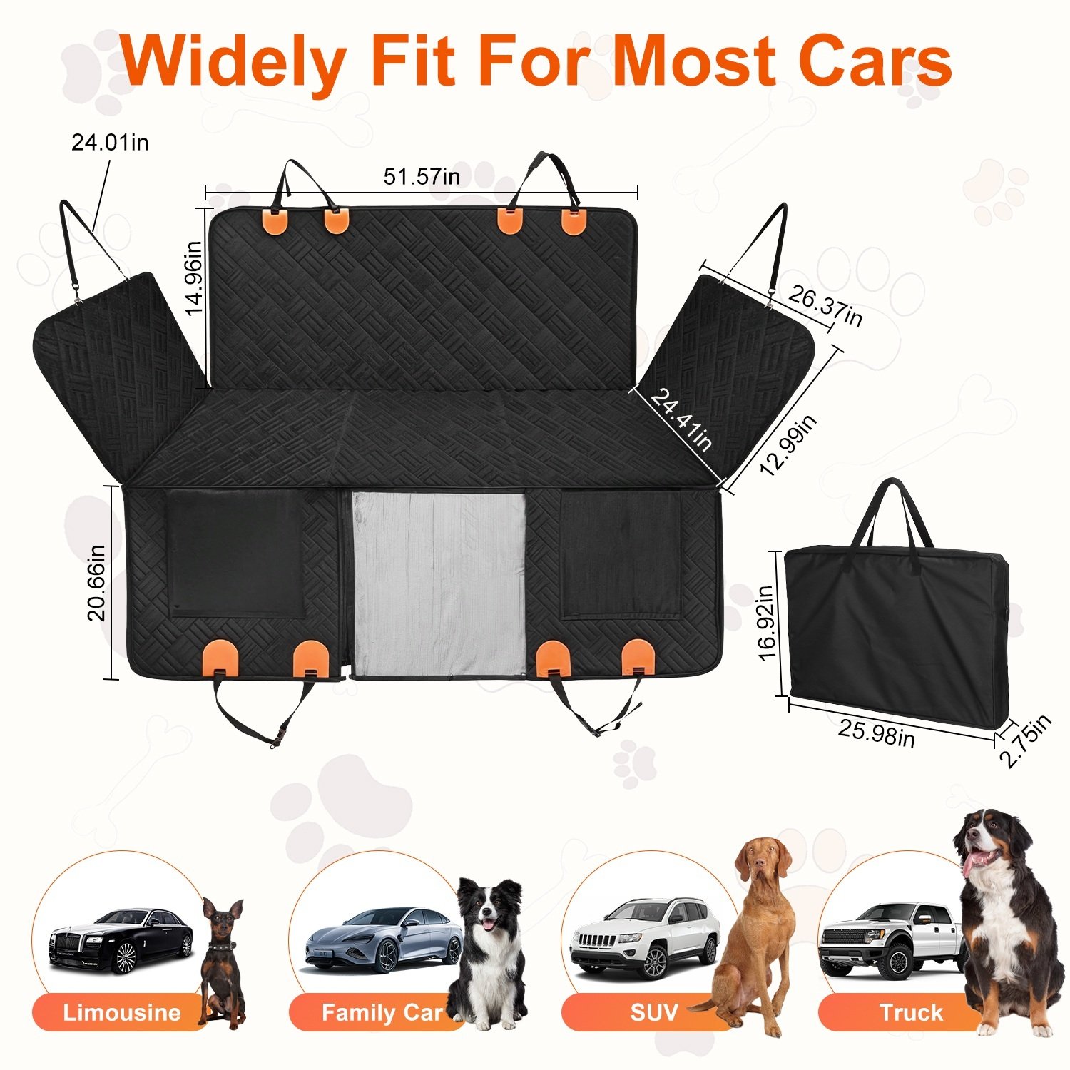 1Pc Dog Car Seat Cover For Back Seat Waterproof Oxford Cloth Seat Cover Hammock Non-Slip Scratchproof Back Seat Extender With Side Flap Mesh Window Storage Bag For Car SUV Truck - Image 3