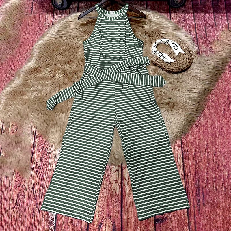 Womens Casual Striped Jumpsuits Summer Cap Sleeve Wide Leg Jumper Romper Button Down Travel Beach Outfits - Image 9