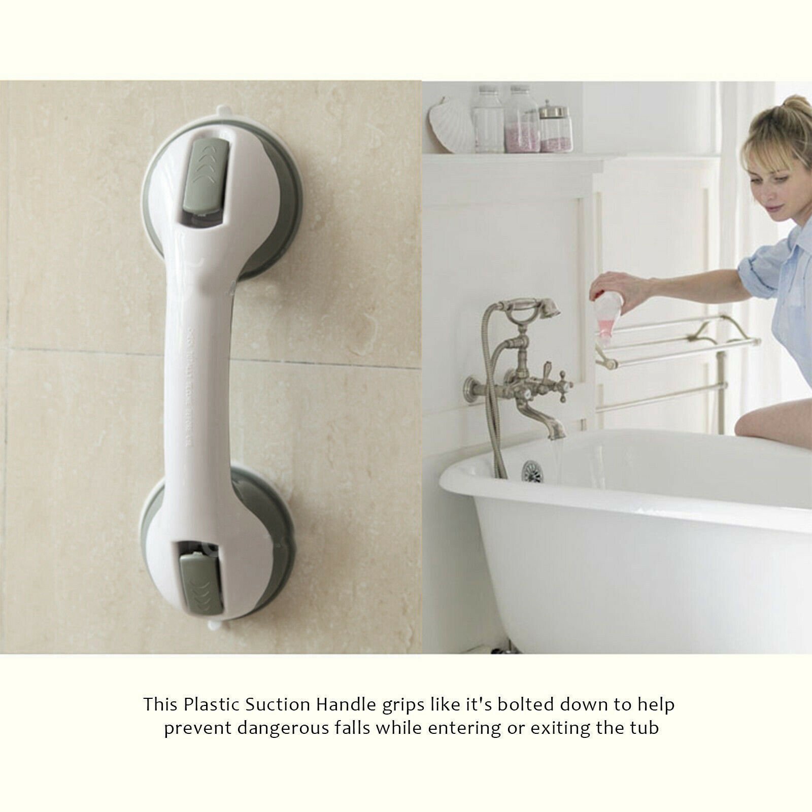 Power Shower Grip Handle Bathroom Suction Grab Bar Safety Rail Tub Bath Vacuum - Image 6