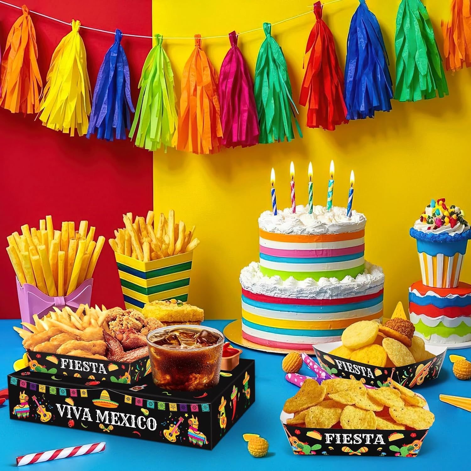 36Pcs Fiesta Movie Night Snack Trays Candy Popcorn French Fries Snack Trays Mexican Party Plates For Snacks Tray Cinco De Mayo Party Supplies Clearance - Image 2