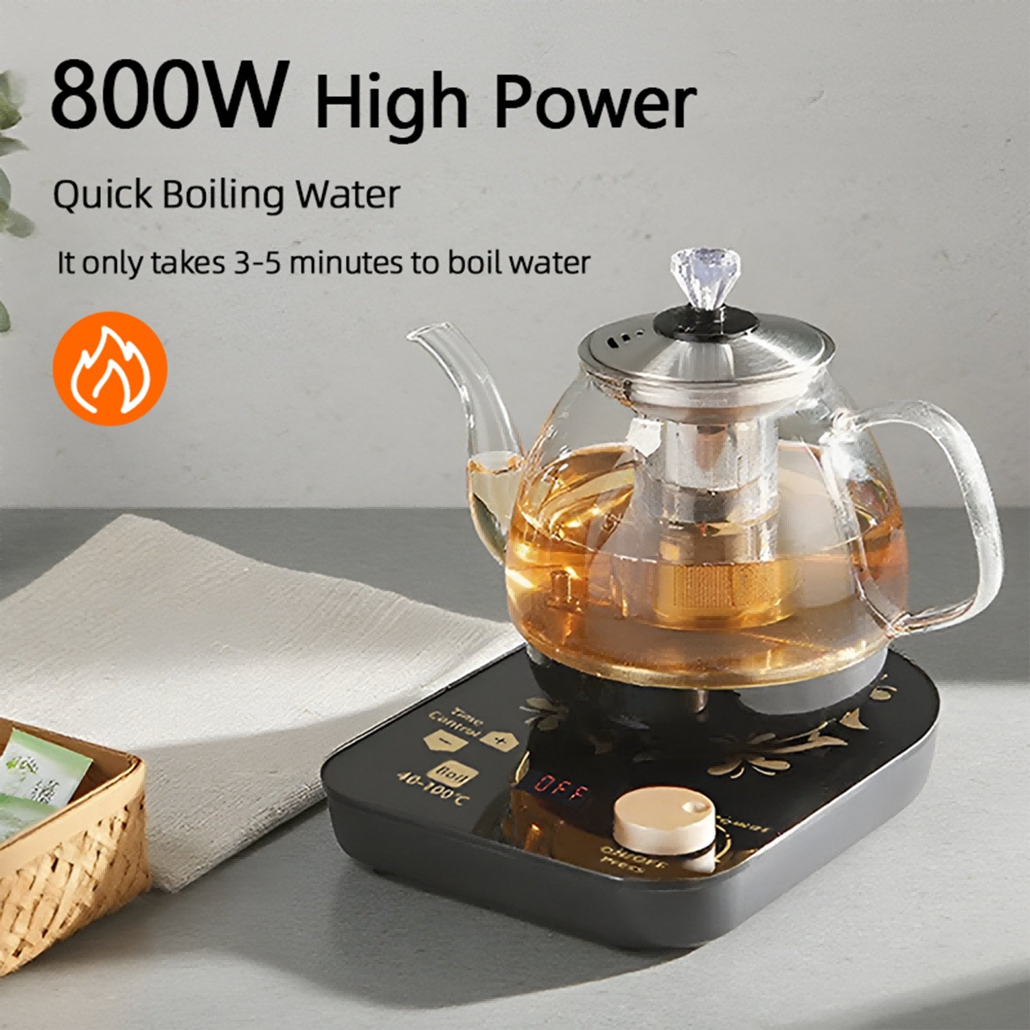 Professional Multi-functional Glass Teapot 800ml Fast Heating Cooking And Brewing Integrated Electric Kettle With Stainless Steel Filter - Image 5