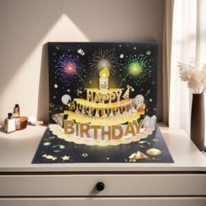 Light Music  Up Card Gift Cake Happy Birthday Card With Envelope