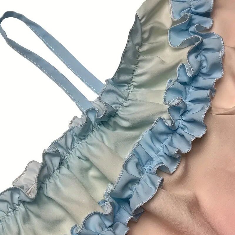 Women's Sexy Off Shoulder Ruffle Trendy Summer Fashion Color Gradient Long Sleeve Blouse - Image 3