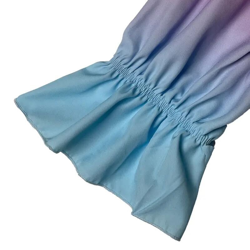 Women's Sexy Off Shoulder Ruffle Trendy Summer Fashion Color Gradient Long Sleeve Blouse - Image 4