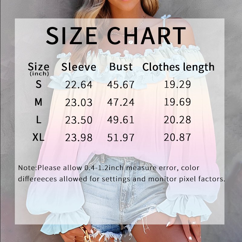 Women's Sexy Off Shoulder Ruffle Trendy Summer Fashion Color Gradient Long Sleeve Blouse - Image 6