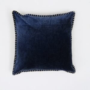 Stonewashed Cotton Velvet Throw Pillow With Decorative Handstiched Edges-19X19 Inch