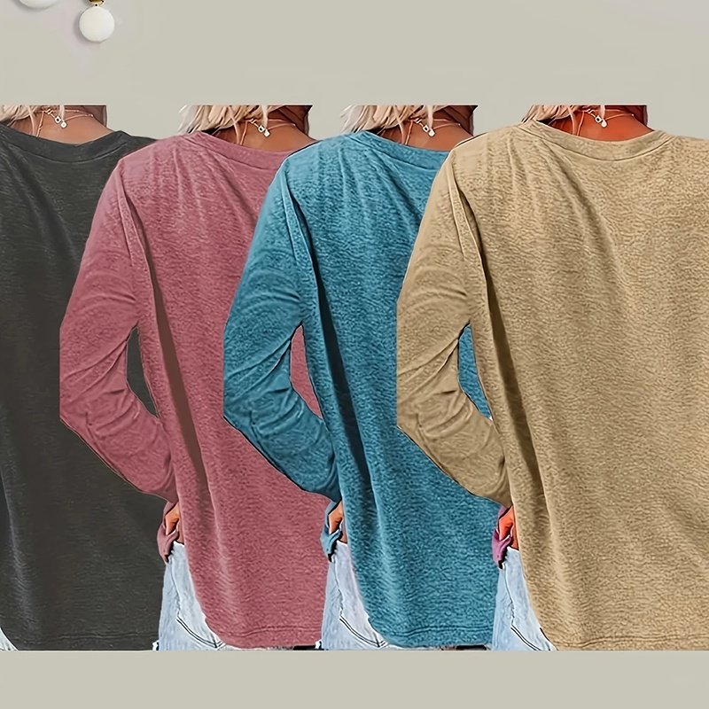 4 Packs Women's Long Sleeve Shirts Dandelion Graphic Print Tees Casual Round Neck T Shirts - Image 2