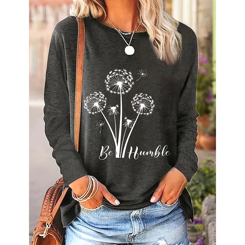 4 Packs Women's Long Sleeve Shirts Dandelion Graphic Print Tees Casual Round Neck T Shirts - Image 3