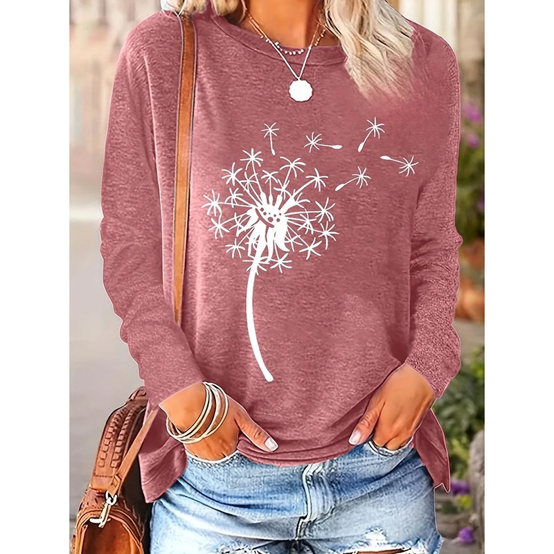 4 Packs Women's Long Sleeve Shirts Dandelion Graphic Print Tees Casual Round Neck T Shirts - Image 4