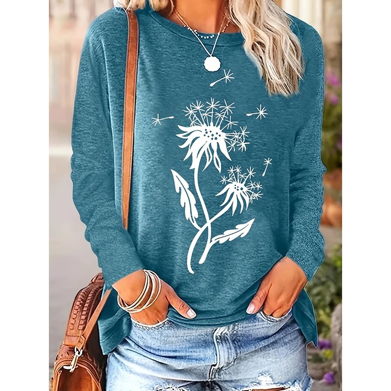 4 Packs Women's Long Sleeve Shirts Dandelion Graphic Print Tees Casual Round Neck T Shirts - Image 5