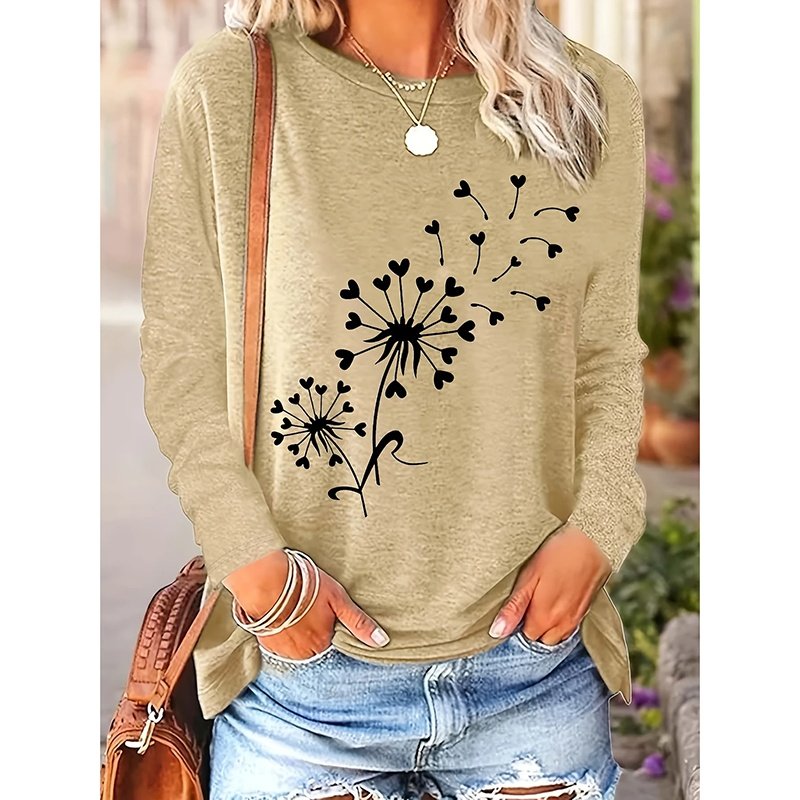 4 Packs Women's Long Sleeve Shirts Dandelion Graphic Print Tees Casual Round Neck T Shirts - Image 6