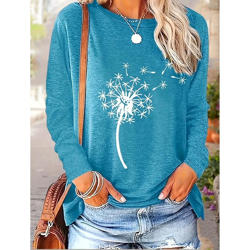 4 Packs Women's Long Sleeve Shirts Dandelion Graphic Print Tees Casual Round Neck T Shirts - Image 9