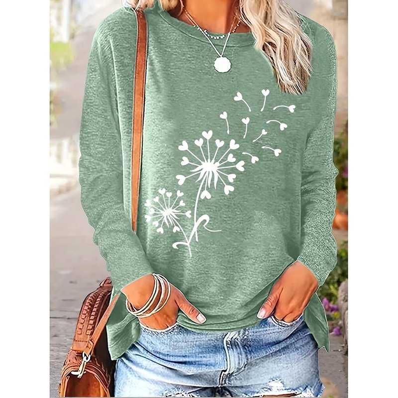 4 Packs Women's Long Sleeve Shirts Dandelion Graphic Print Tees Casual Round Neck T Shirts - Image 10