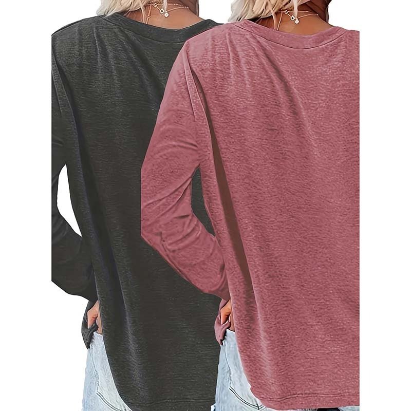 2 Pack Flowers Graphic Long Sleeve Tees Shirts For Women Casual Loose Fitted Tshirts Boho Wildflower Trendy Tops - Image 5