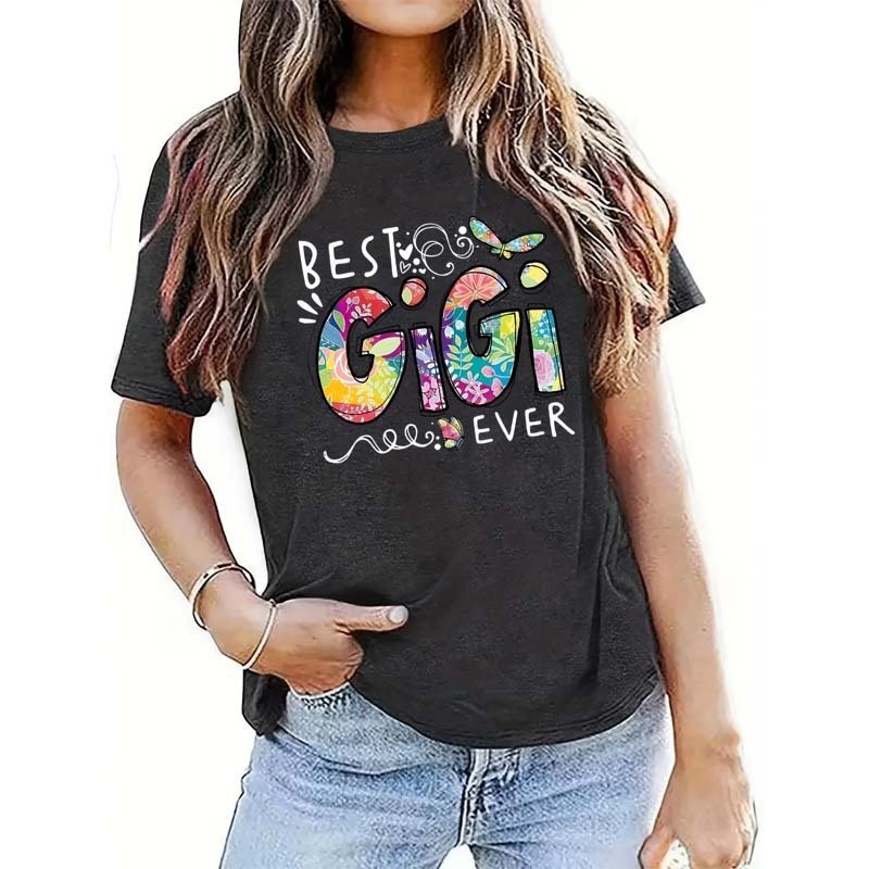 Women's Colorful Letter Print Short Sleeve T-Shirt - Casual Round Neck Summer Tee - Image 2