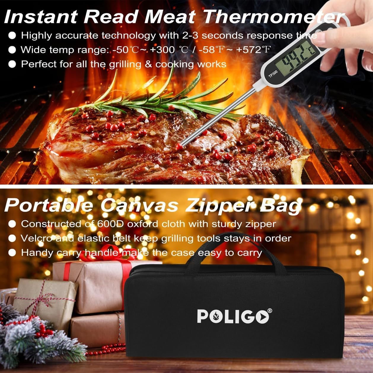 POLIGO 29 PCS BBQ Grill Accessories Stainless Steel BBQ Tools Grilling Tools Set With Storage Bag For Fathers Day Dads Birthday Presents - Camping Grill Utensils Set Ideal Grilling Gifts For Men Women - Image 9