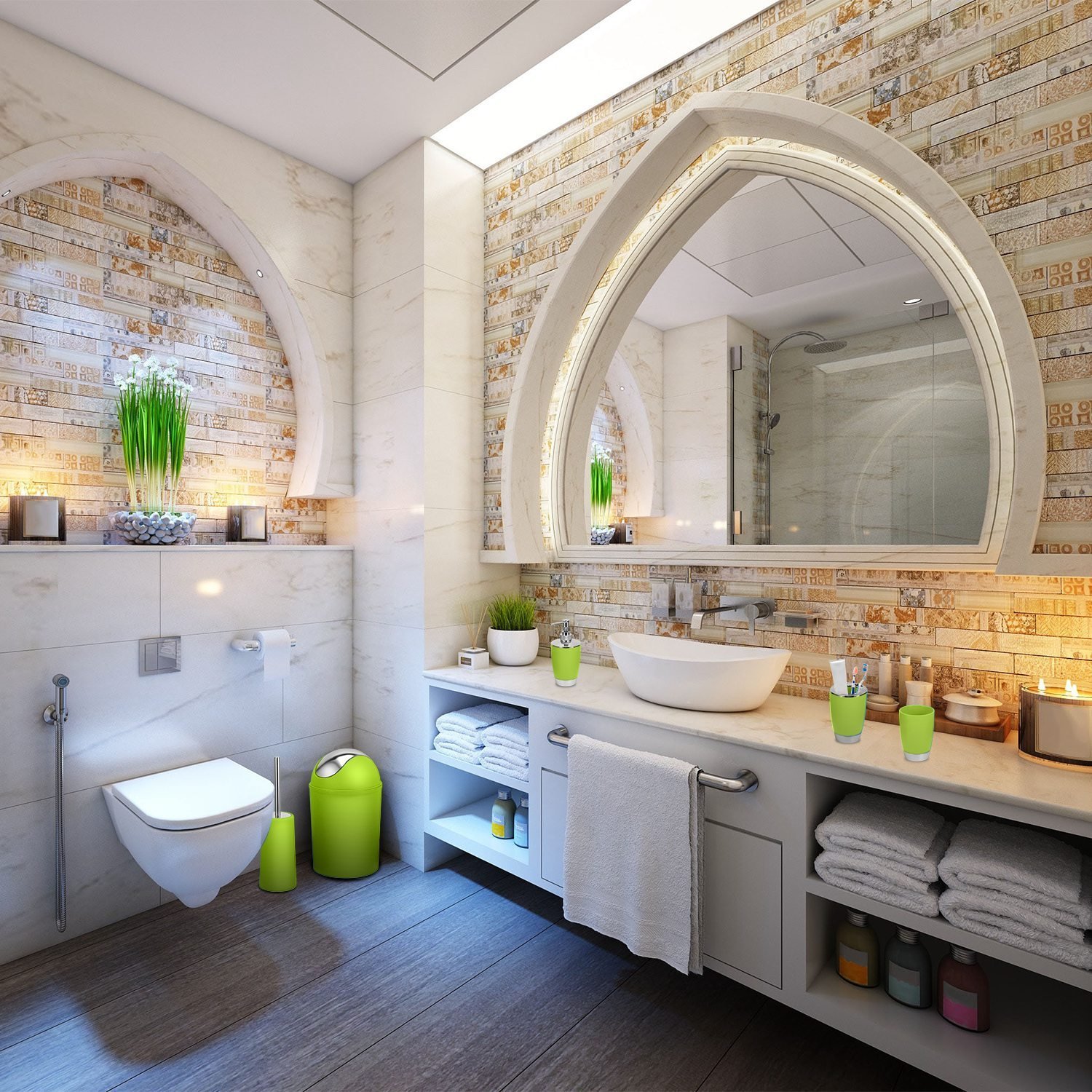 Bathroom Accessories Set 6 Pcs Bathroom Set Ensemble Complete Soap Dispenser Toothbrush Holder Tumbler Soap Dish Toilet Cleaning Brush Trash Can - Image 4