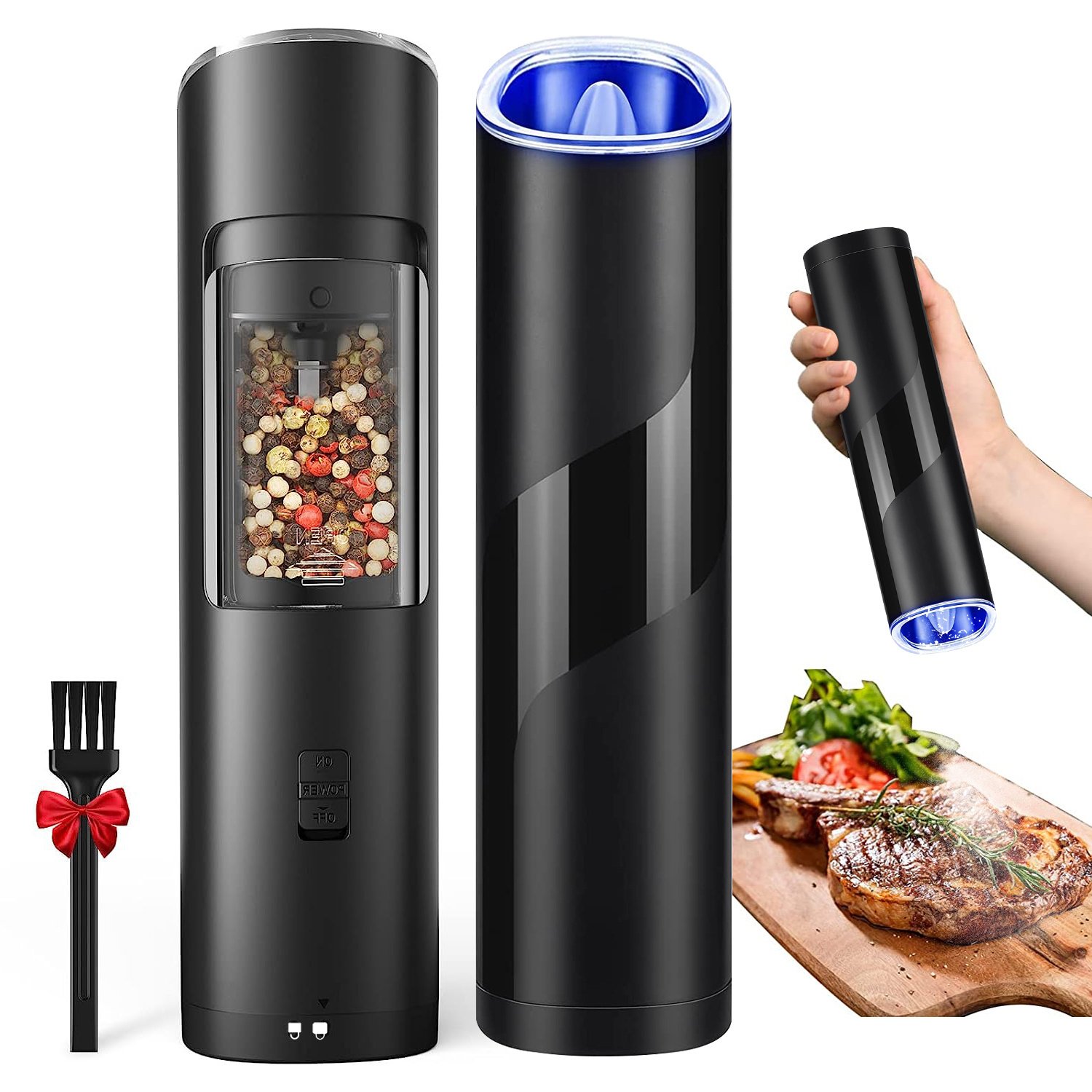 Electric Salt And Pepper Grinder Automatic Gravity Sensor Battery Powered Salt Mill LED Indicator Adjustable Coarseness One Hand Easy Operation - Image 7