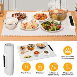 Electric Warming Tray Smart Food Warmer Roll Up Heating Pad With Adjustable Temperature Control 3 Auto Timer Settings For Buffet Party Gathering Restaurant